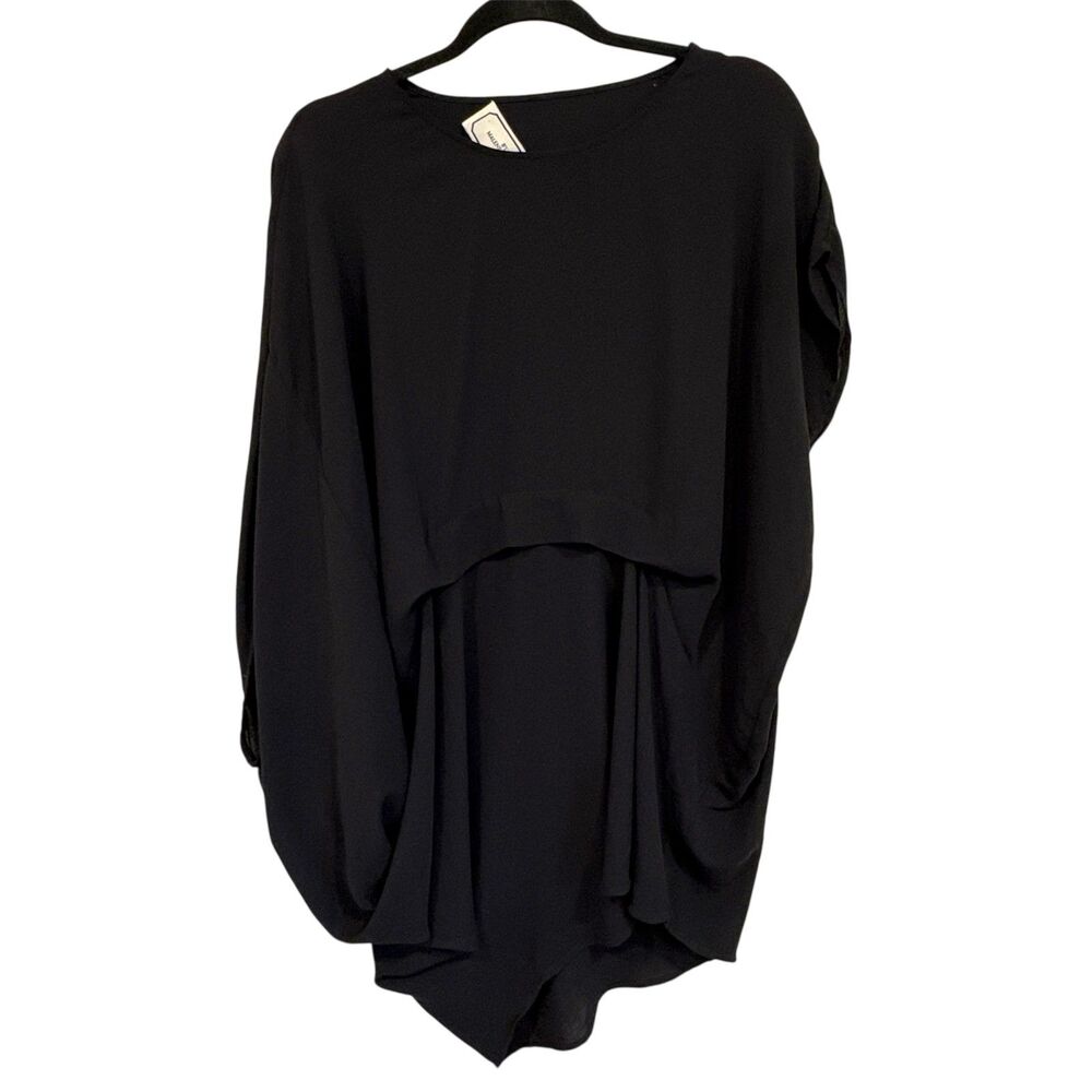by Malene Birger Asymmetrical Mesh Overlay Blouse Black Size 34 XS